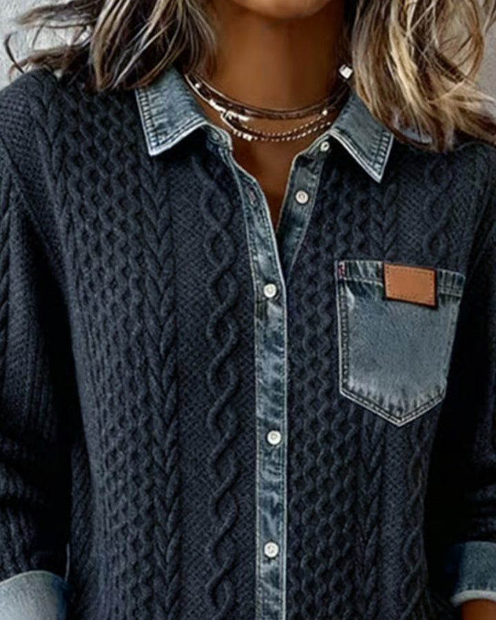 Ariana | Koszula dżinsowa z długim rękawem z naszywkami