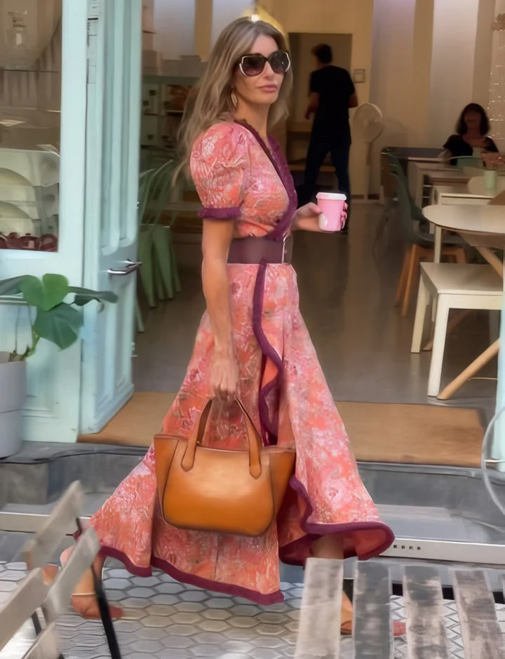 Sarah | Elegancka długa różowa sukienka
