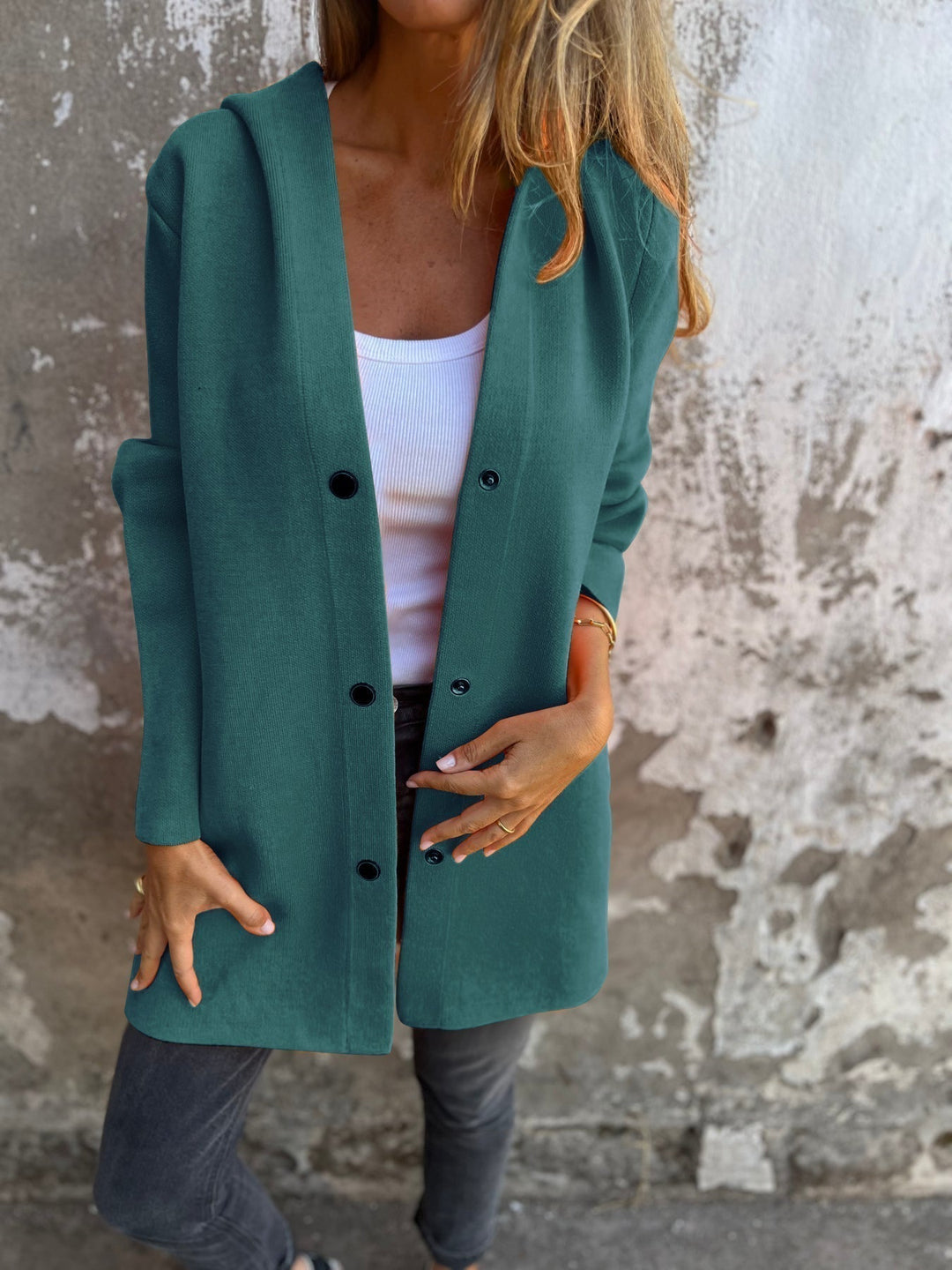 Jacqueline™ | Codzienna bluza z kapturem zapinana na guziki