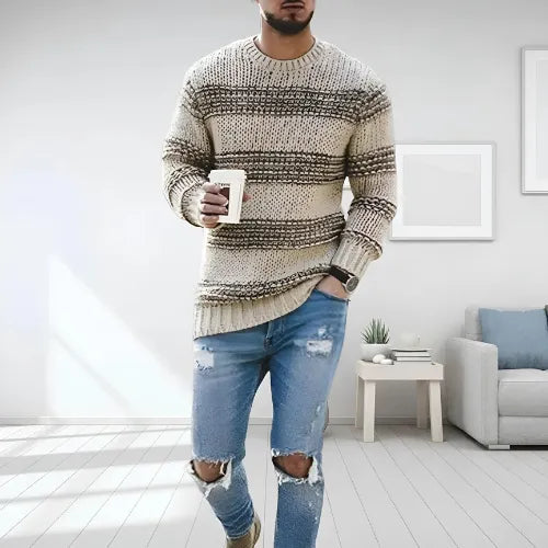 Darren | Sweter w Paski o Grubym Splocie