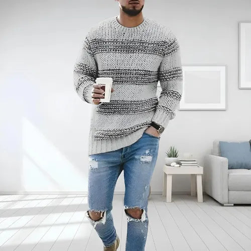 Darren | Sweter w Paski o Grubym Splocie