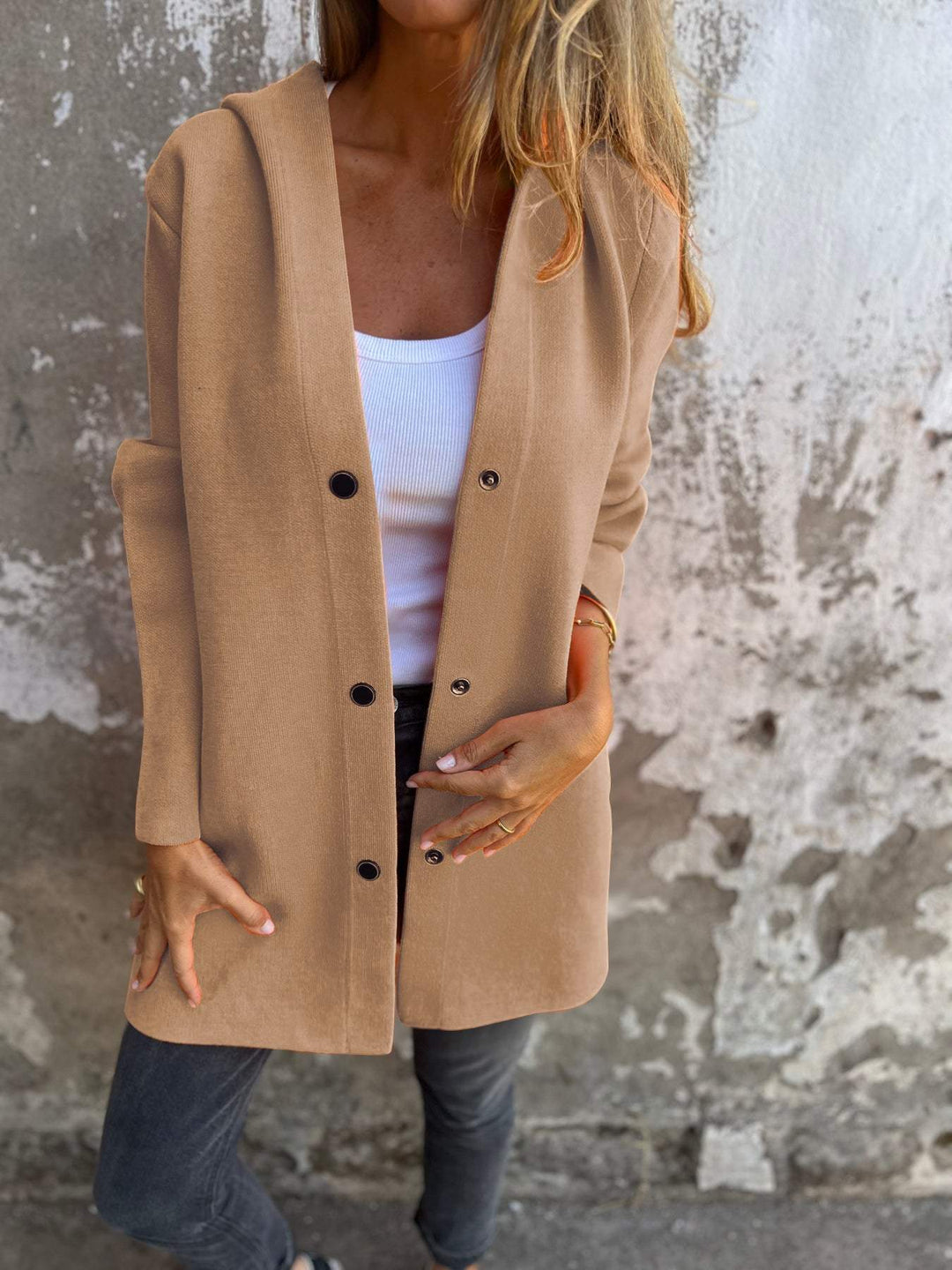 Jacqueline™ | Codzienna bluza z kapturem zapinana na guziki