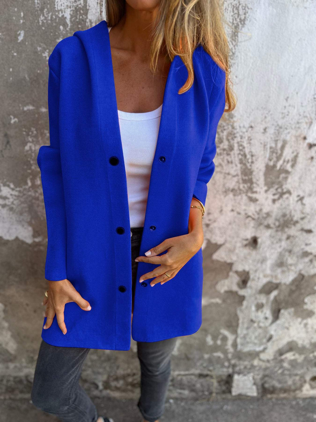 Jacqueline™ | Codzienna bluza z kapturem zapinana na guziki