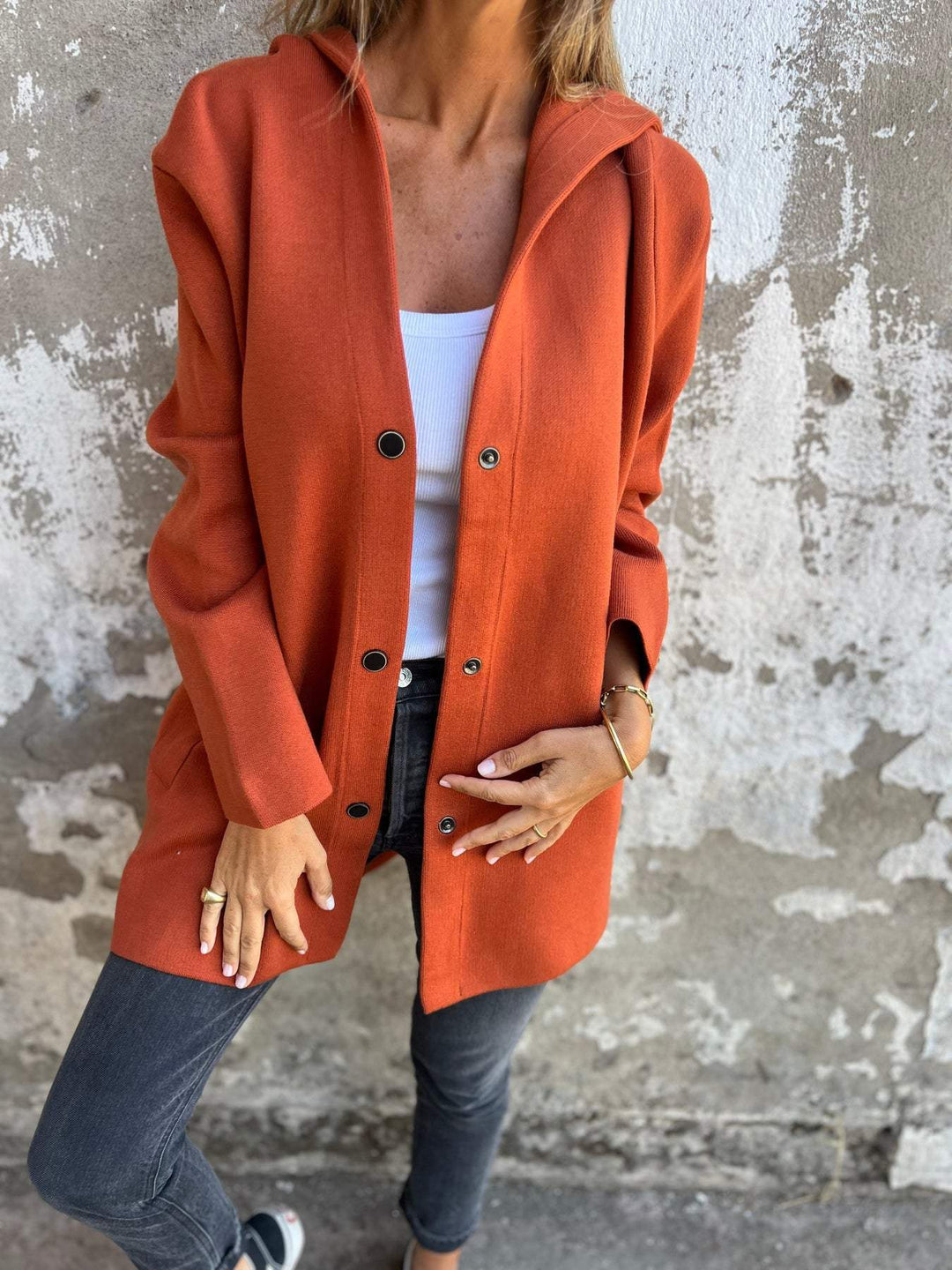 Jacqueline™ | Codzienna bluza z kapturem zapinana na guziki