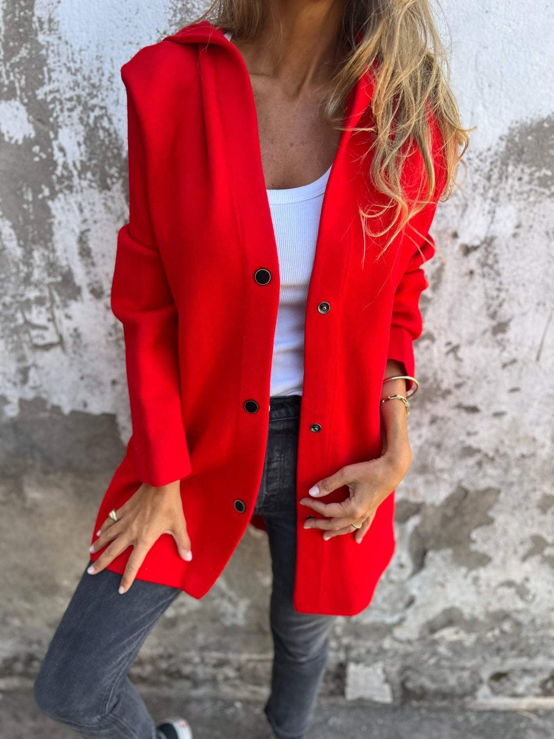 Jacqueline™ | Codzienna bluza z kapturem zapinana na guziki