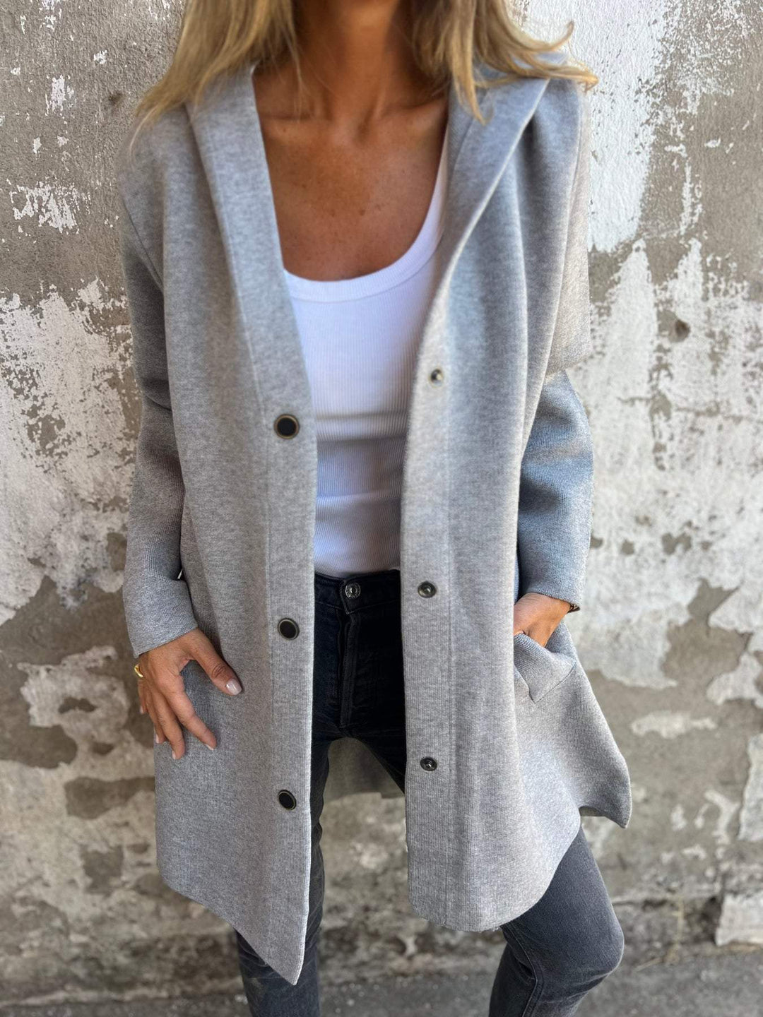 Jacqueline™ | Codzienna bluza z kapturem zapinana na guziki